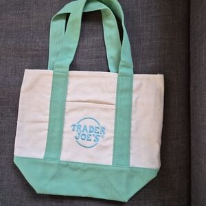 Mint Green and Cream Canvas Tote Bag